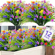 12 Buntar UV-resistenta Konstgjorda Blommor för Utomhusbruk