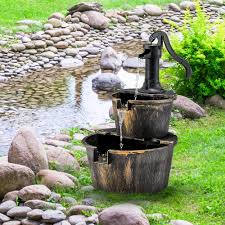 GOPLUS Trädgårdsfontän i Trä - Dekorativ Vattenfall med Pump