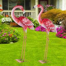 Rosa Flamingo Trädgårdsstatyer i Metall